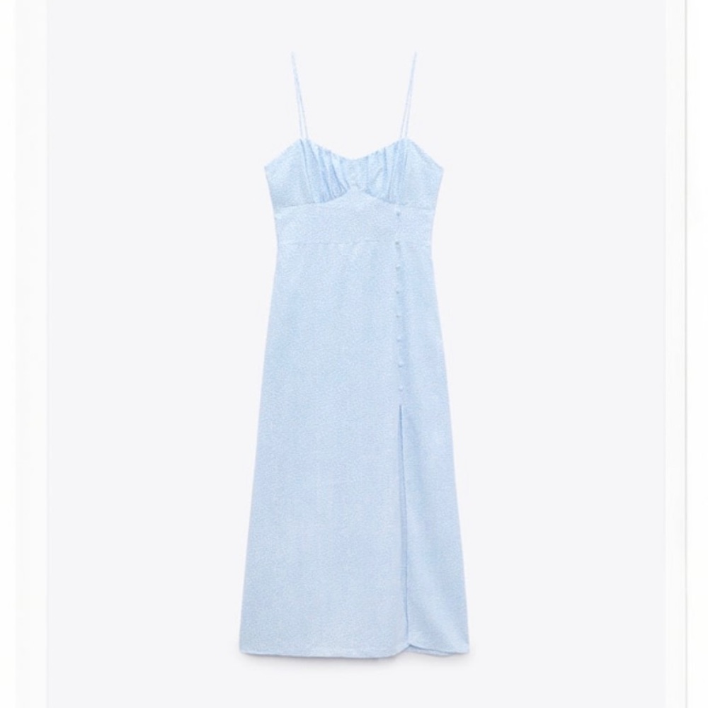 Zara Animal Print Corset Midi Dress in Blue